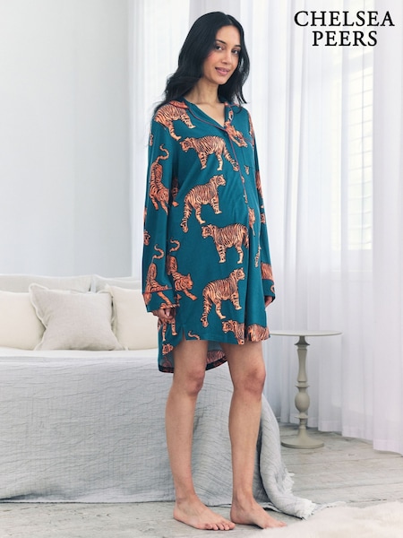 Chelsea Peers Green Maternity Tiger Print Nightshirt (H86633) | €40