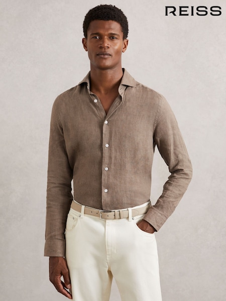 Reiss Light Taupe Brown Ruban Shirt (H86644) | AED706