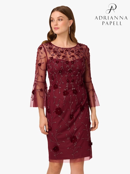Adrianna Papell Red Bead Velvet Sheath Dress (H86651) | R$ 2.555