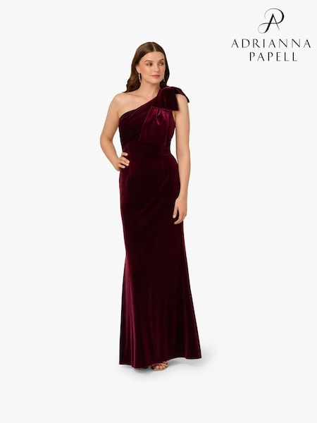 Adrianna Papell Red Velvet One Shoulder Gown (H86656) | R$ 1.965