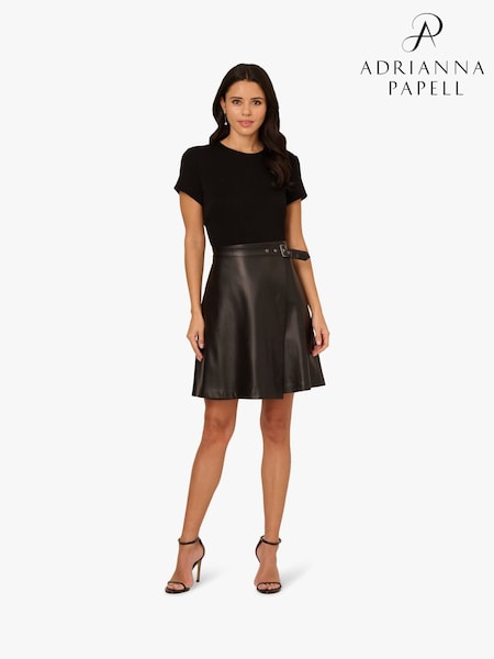 Adrianna Papell Black Ponte Faux Leather Dress (H86660) | R$ 1.470