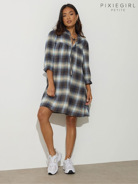 PixieGirl Petite Brushed Check Mini Smock Dress (H86733) | R$ 335