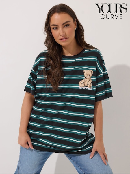 Verde - Yours Curve Stripe T-Shirt With Pocket (H86736) | R$ 215
