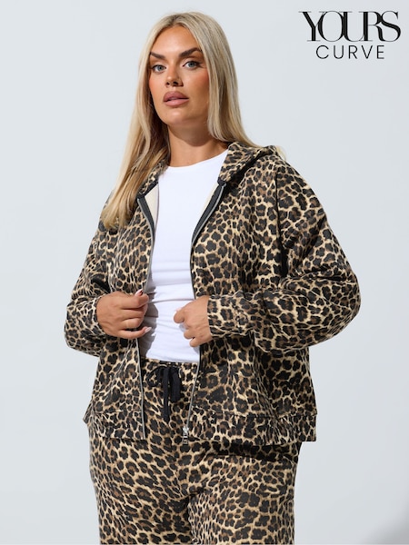 Yours Curve Limited Zip Leopard Printed Sweatshirt (H86745) | 200 zł
