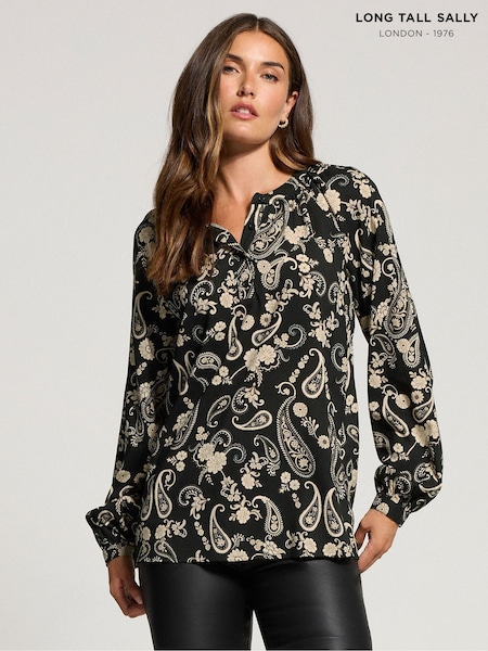 Long Tall Sally Black Half Placket Raglan Blouse (H86760) | €39