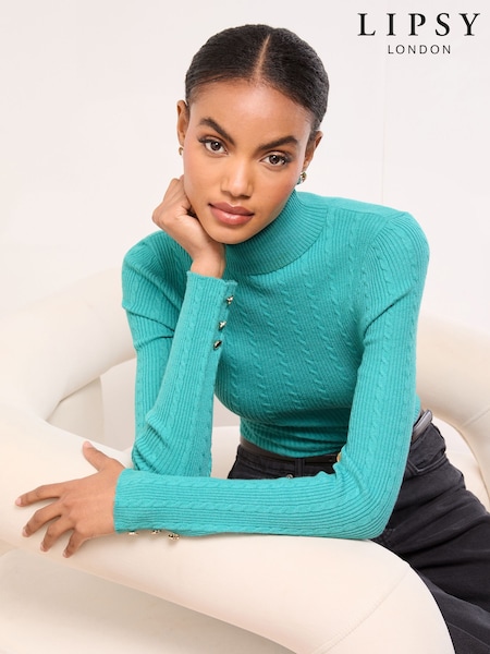 أزرق على أخضر أزرق - Lipsy Knitted Roll Neck Jumper (H86795) | ‏156 ر.ق.