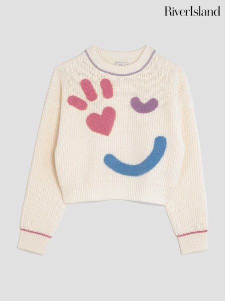 River Island Cream Girls Smiley Jumper (H86813) | €34