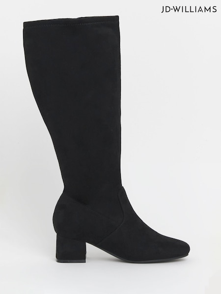 JD Williams Black Wide Fit Low Block Heel Knee High Sock Boots In Standard Calf (H87006) | €92