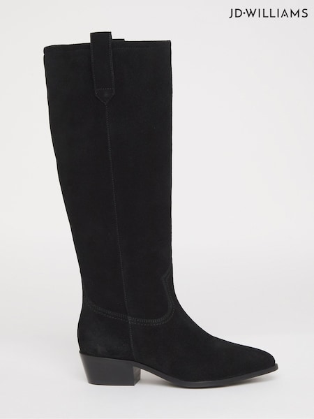 JD Williams Black Wide Fit Knee High Real Suede Westen Boots In Curvy Calf (H87009) | €114