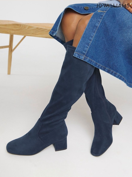 JD Williams Blue Wide Fit Low Block Heel Knee High Sock Boots In Standard Calf (H87024) | €89