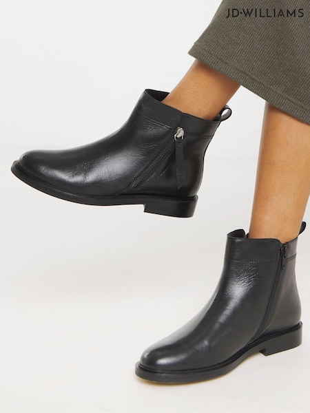 JD Williams Black Wide Fit Side Zip Leather Ankle Boots (H87025) | €89