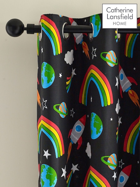 Catherine Lansfield Black Rainbow Rockets Fully Reversible Eyelet Curtains (H87118) | €66