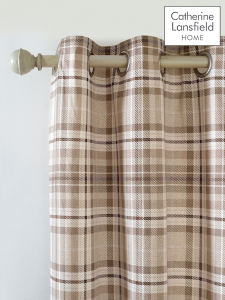 Catherine Lansfield Natural Cullen Thermal Check Brushed Eyelet Curtains (H87252) | €34 - €85