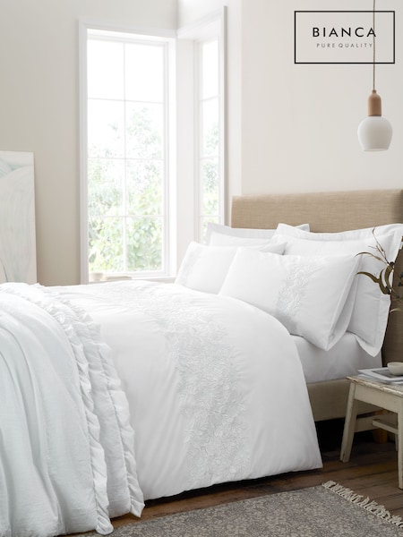 Bianca White Embroidery Floral Cotton Duvet Cover Set (H87255) | SGD 77 - SGD 145