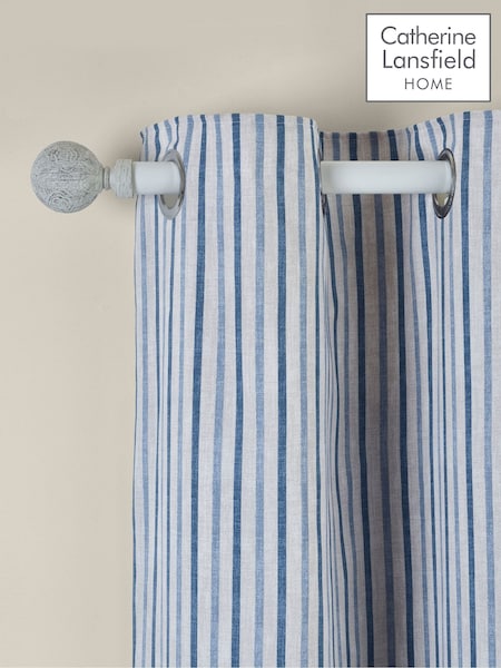 Catherine Lansfield Blue Logan Stripe Lined Eyelet Curtains (H87256) | €27 - €68