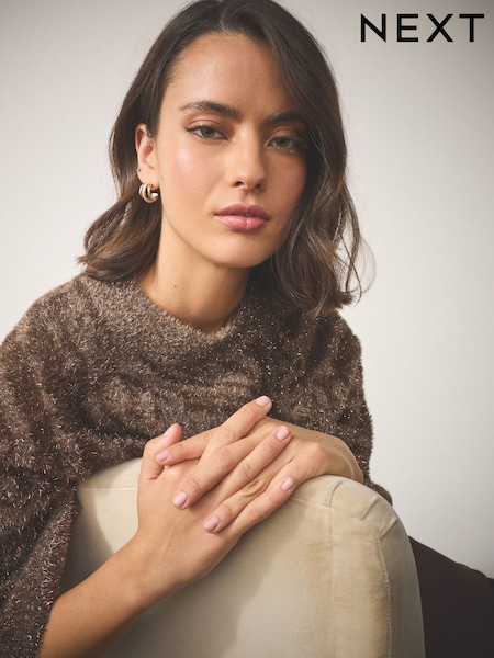 Gold Tone Triple Hoop Stud Earrings (H87322) | AED55