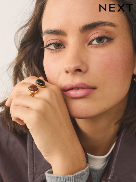 Gold Tone Organic Stone Open Ring (H87364) | AED42