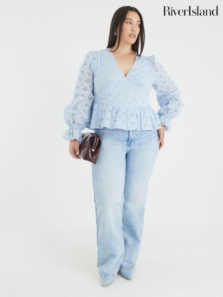 River Island Blue Broderie Corset Blouse (H87379) | €72