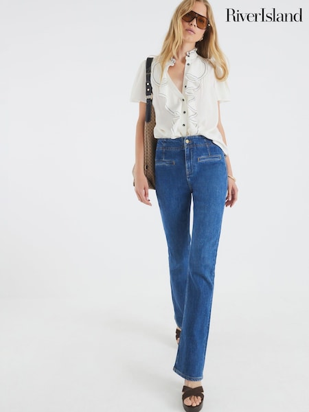 River Island White Angel Sleeve Ruffle Shirt (H87382) | R$ 415