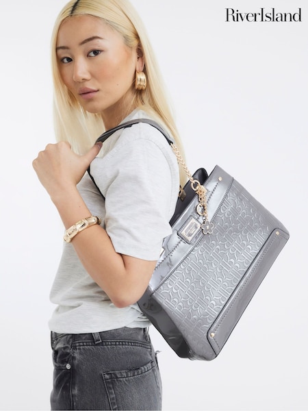 River Island Grey Chain Handle Embossed Tote Bag (H87383) | €61