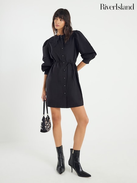 River Island Black Collar Mini Shirt Dress (H87386) | 272 QAR