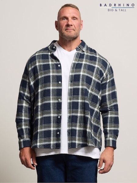 Azul marino - BadRhino Big & Tall Brushed Check Shirt (H87398) | 45 €