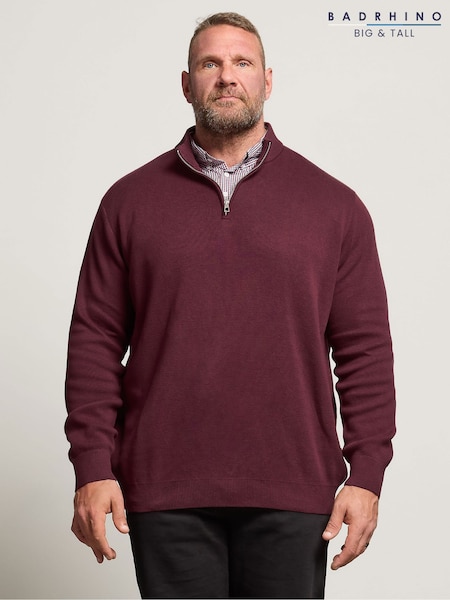 Vermelho - BadRhino Big & Tall Mockshirt Half Zip Milano Jumper (H87412) | R$ 385