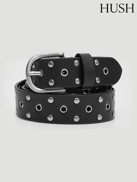 Hush Black Leather Studded Eyelet Belt (H87426) | €93