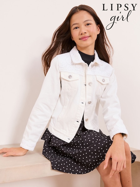 Lipsy White Broderie Denim Jacket (5-16yrs) (H87488) | $54 - $69