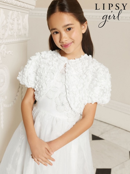 Lipsy White 3D Flower Occasion Bolero Cardigan (5-16yrs) (H87494) | AED139 - AED178