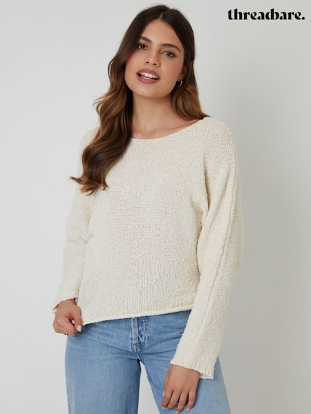 Threadbare Natural Popcorn Knit Slash Neck Jumper (H87540) | €37