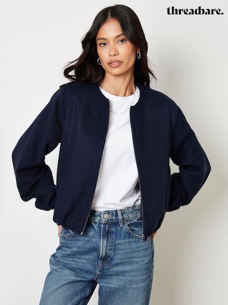 Threadbare Blue Brushed Bubble Hem Bomber Jacket (H87550) | €60