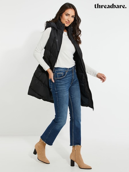Threadbare Black Curve Longline Padded Gilet (H87551) | €51