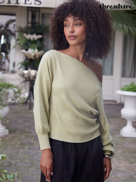 Threadbare Green Slash Neck Knitted Jumper (H87560) | €33