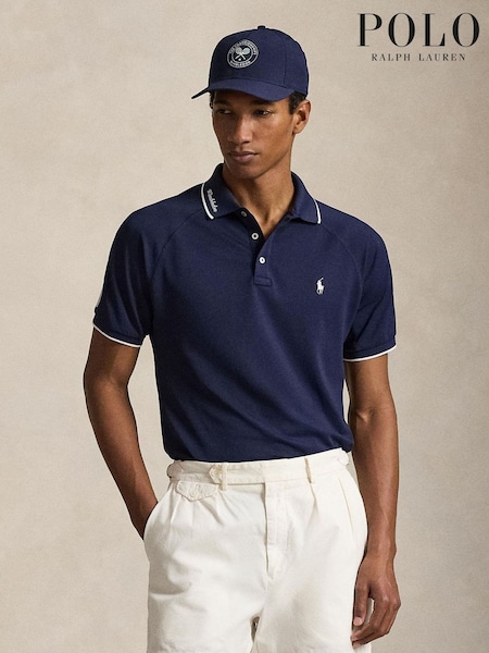Refined Navy - Regular Polo Ralph Lauren Wimbledon Short Sleeve Custom Fit Performance Pique Polo Shirt