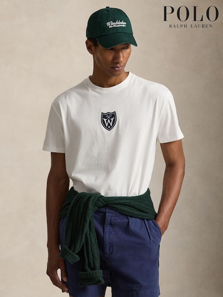 Άσπρο - Regular Polo Ralph Lauren Wimbledon Crest Short Sleeve Classic Fit T-shirt