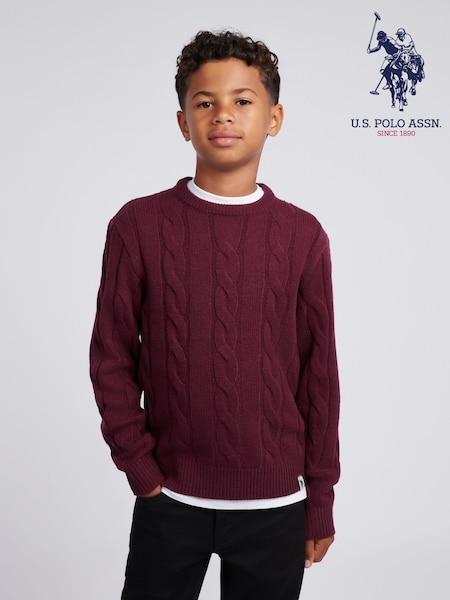 U.S. Polo Assn. Purple Boys Cable Knit Crew Jumper (H87704) | R$ 445 - R$ 535
