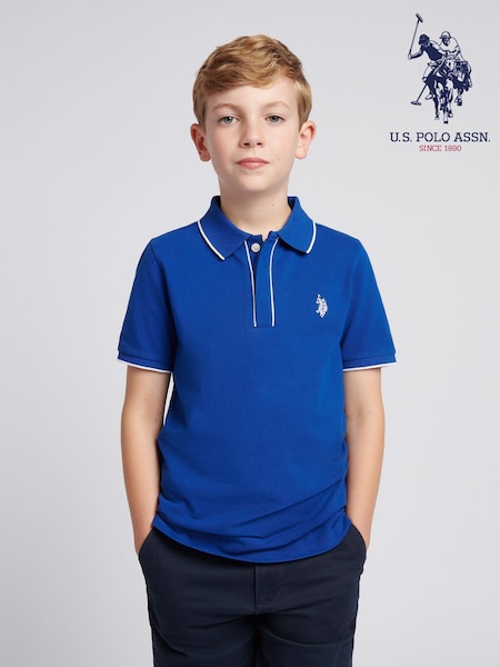 U.S. Polo Assn. Blue Boys Piped Pique Polo Shirt (H87707) | AED204 - AED245