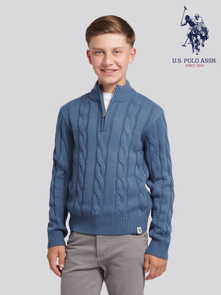 U.S. Polo Assn. Blue Boys Cable Knit Funnel Jumpers (H87721) | AED320 - AED384