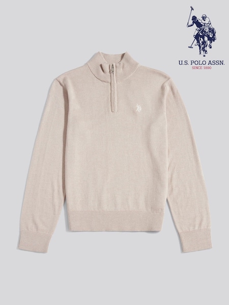 U.S. Polo Assn. Natural Knitted Cotton Rich 1/4 Zip Jumper (H87725) | 247 QAR - 297 QAR