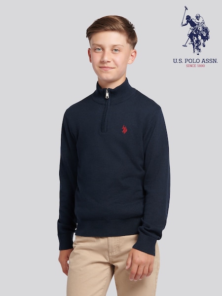 U.S. Polo Assn. Navy Blue Knitted Cotton Rich 1/4 Zip Jumper (H87729) | 247 QAR - 297 QAR
