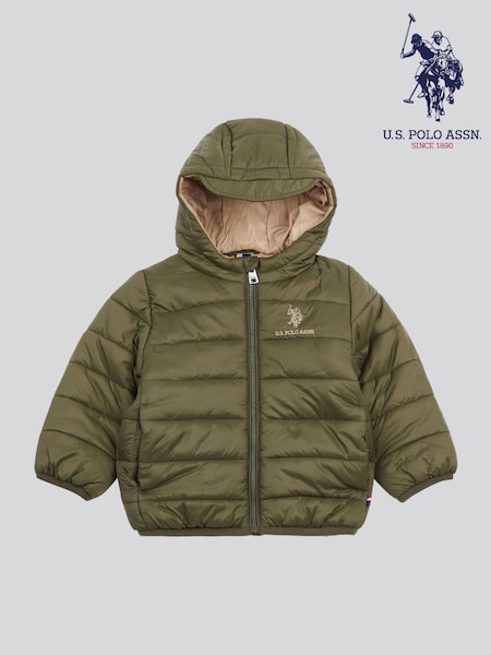 U.S. Polo Assn. Green Hooded Quilted Jacket with Peak (H87737) | AED291