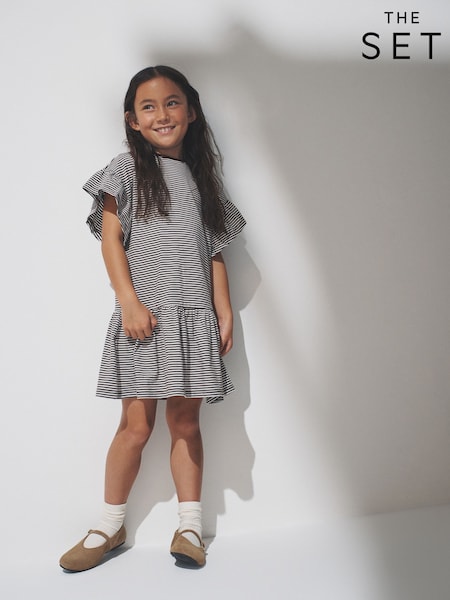 The Set Short Frill Sleeve Drop Waist Jersey Dresses 3 Pack Black/Brown Stripe/Red (H87830) | AED116 - AED134