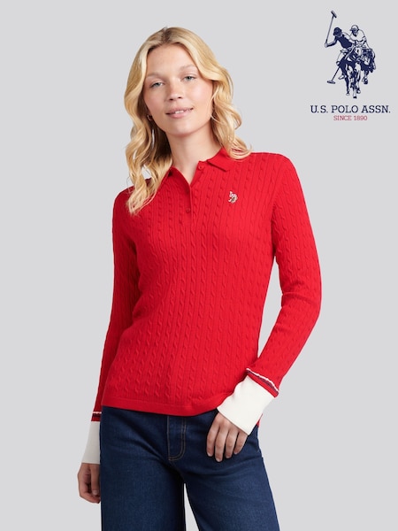 U.S. Polo Assn. Red Fine Cable Knit Polo Shirt (H87890) | €99