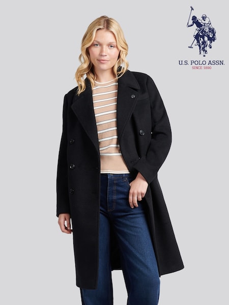 U.S. Polo Assn. Black Wool Blend Double Breasted Coat (H87892) | €191