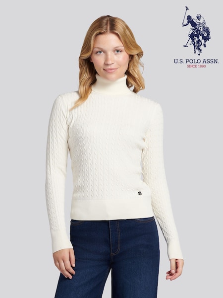 U.S. Polo Assn. Cream Fine Cable Roll Neck Jumper (H87895) | R$ 640