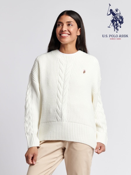 U.S. Polo Assn. Cream Chunky Central Cable Jumper (H87896) | €92