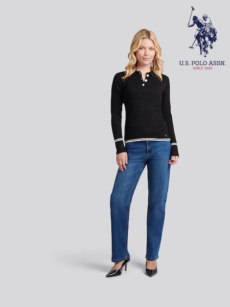 U.S. Polo Assn. Black Lurex Rib Knit Polo Shirt (H87898) | R$ 740
