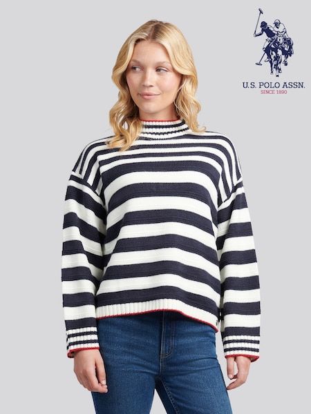 U.S. Polo Assn. White Textured Stripe Mock Neck Jumper (H87899) | €83