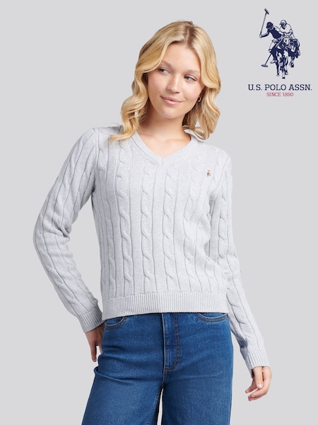 U.S. Polo Assn. Grey V-Neck Cable Jumper (H87911) | €80